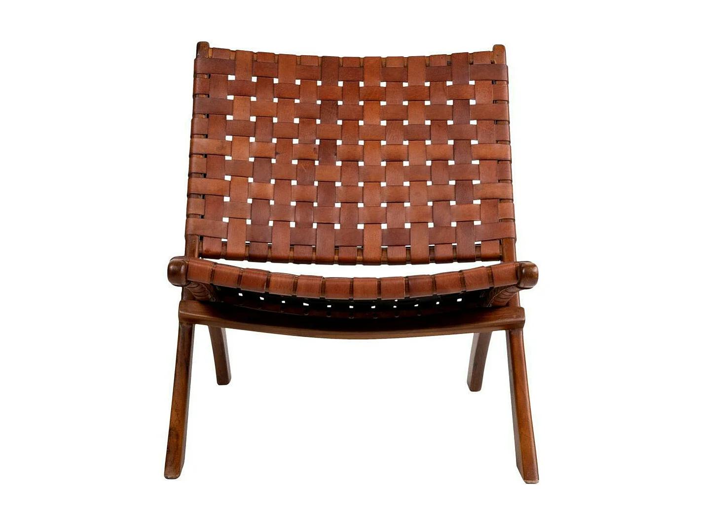 Fauteuil en cuir marron et bois de teck MENDOZA
