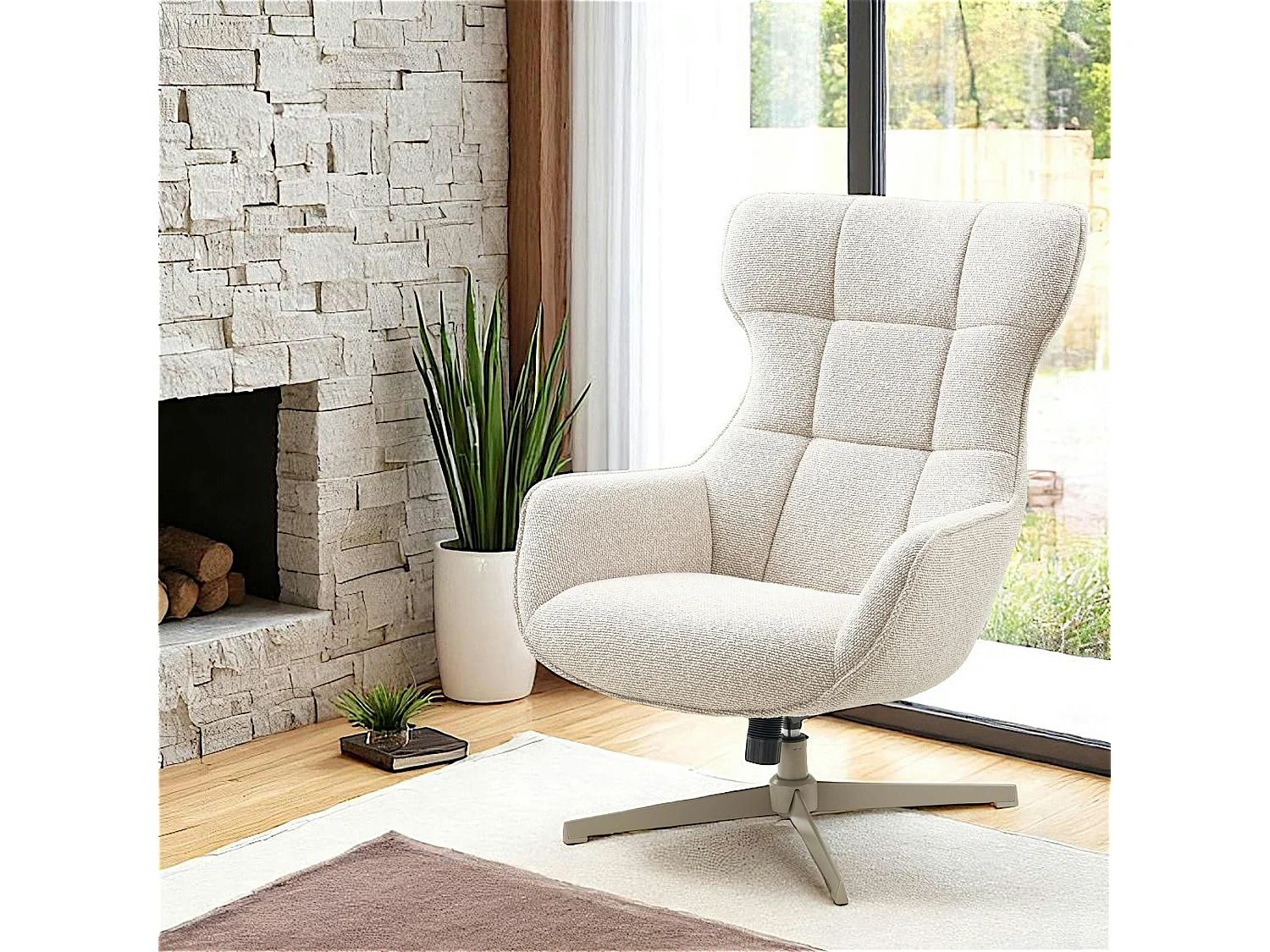 Fauteuil pivotant confort, couleur blanc naturel BERLIN