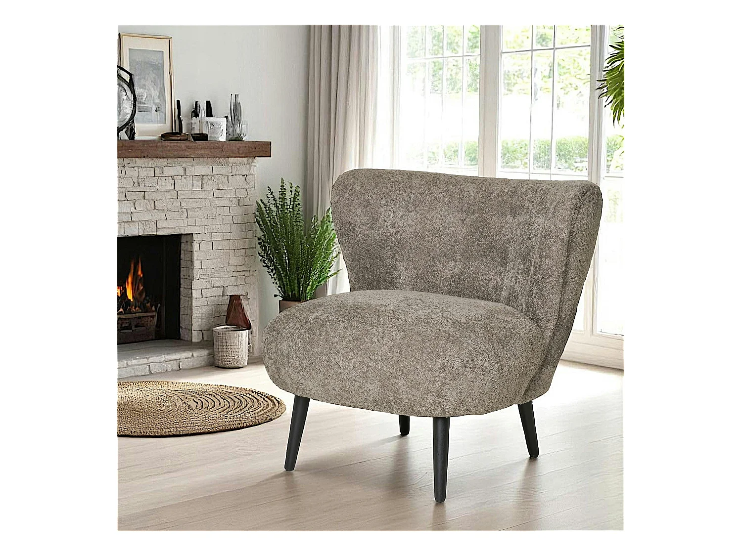Fauteuil marron en tissu bouclette BERLIN