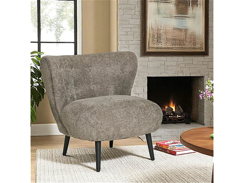 Fauteuil marron en tissu bouclette BERLIN