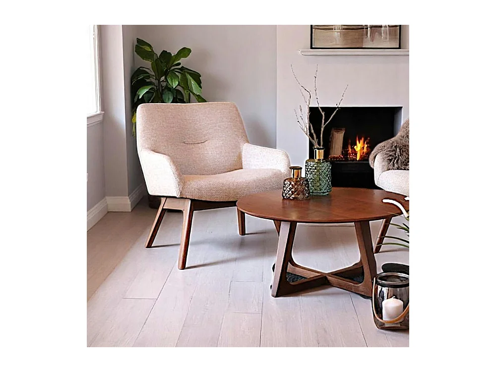 Fauteuil beige sable avec structure en bois de noyer BERLIN