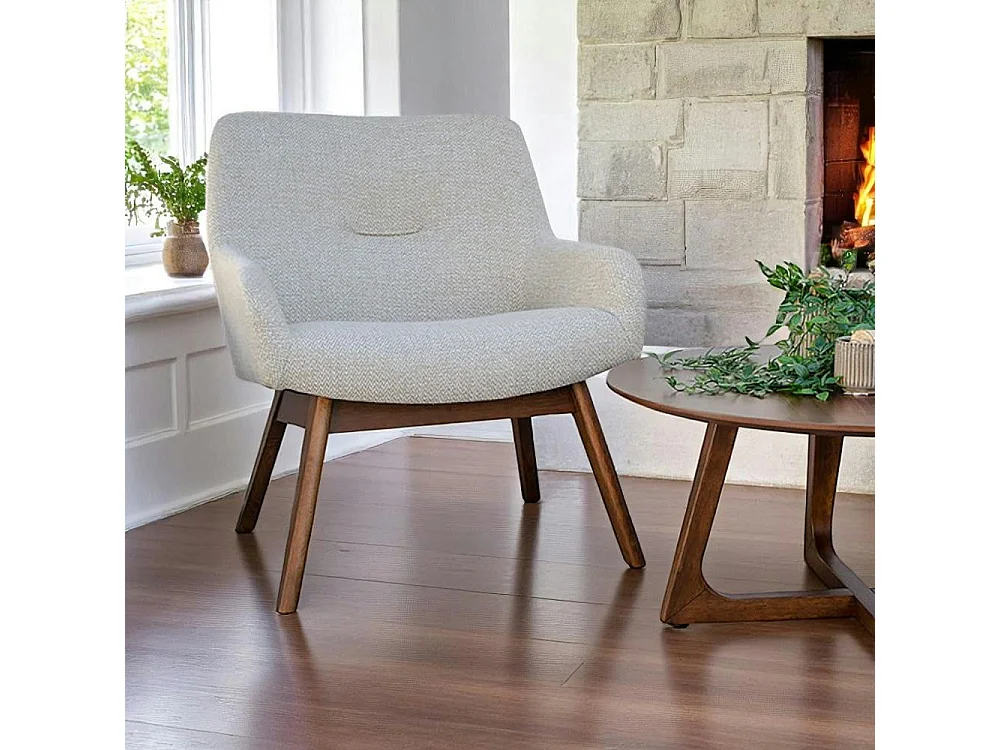 Fauteuil beige sable avec structure en bois de noyer BERLIN