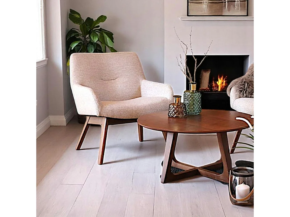 Fauteuil beige sable avec structure en bois de noyer BERLIN