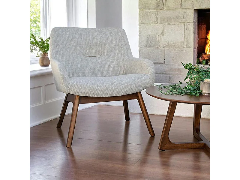 Fauteuil beige sable avec structure en bois de noyer BERLIN