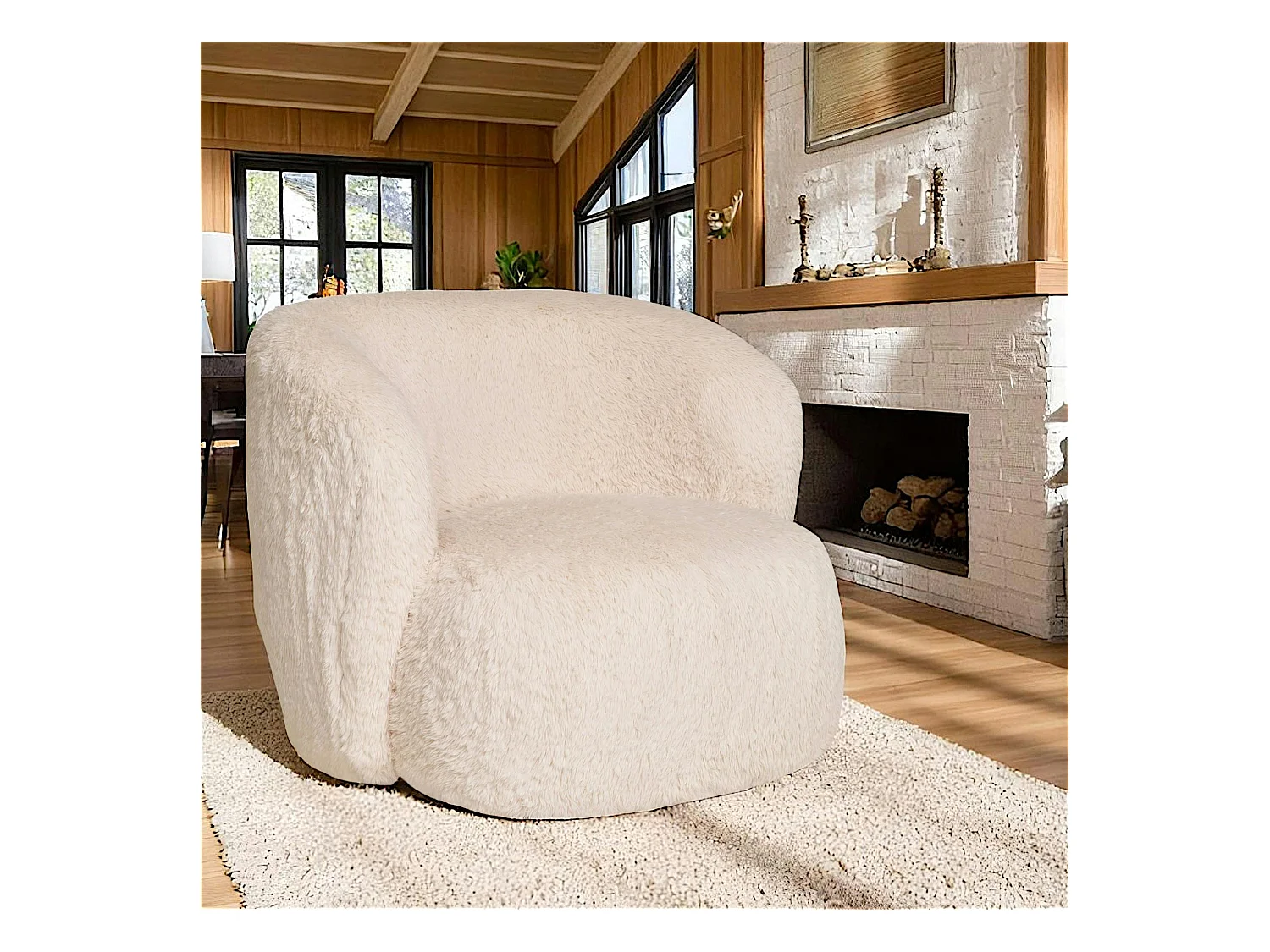 Gros fauteuil en fausse fourrure, couleur blanc cassé BERLIN