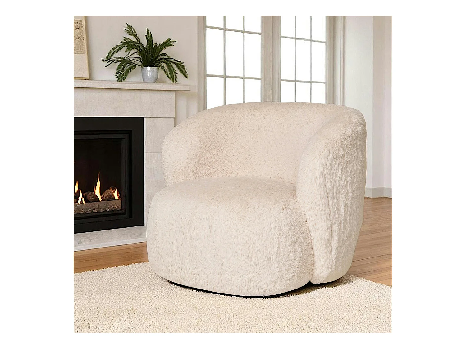 Gros fauteuil en fausse fourrure, couleur blanc cassé BERLIN