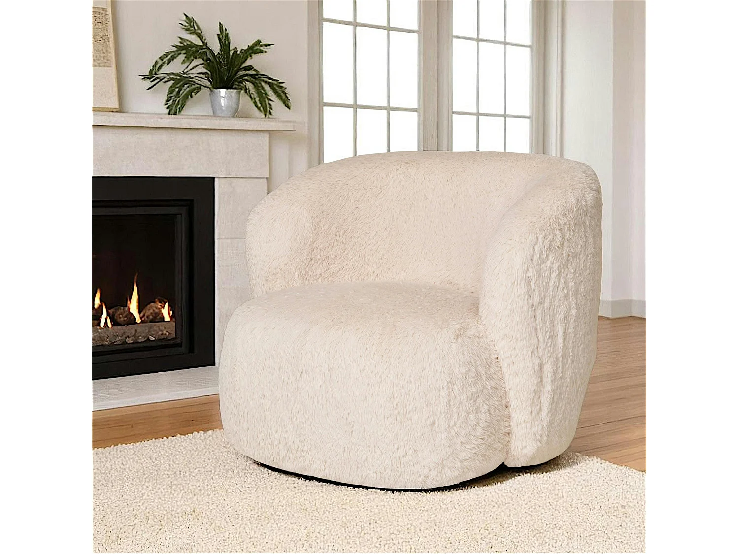 Gros fauteuil en fausse fourrure, couleur blanc cassé BERLIN