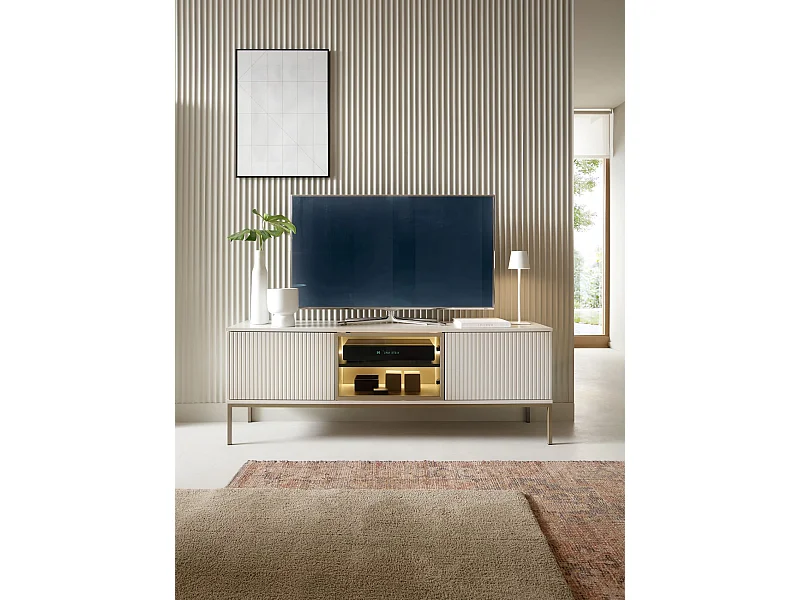 Meuble TV 3 portes avec LED - 154 cm - grège - TOSENA