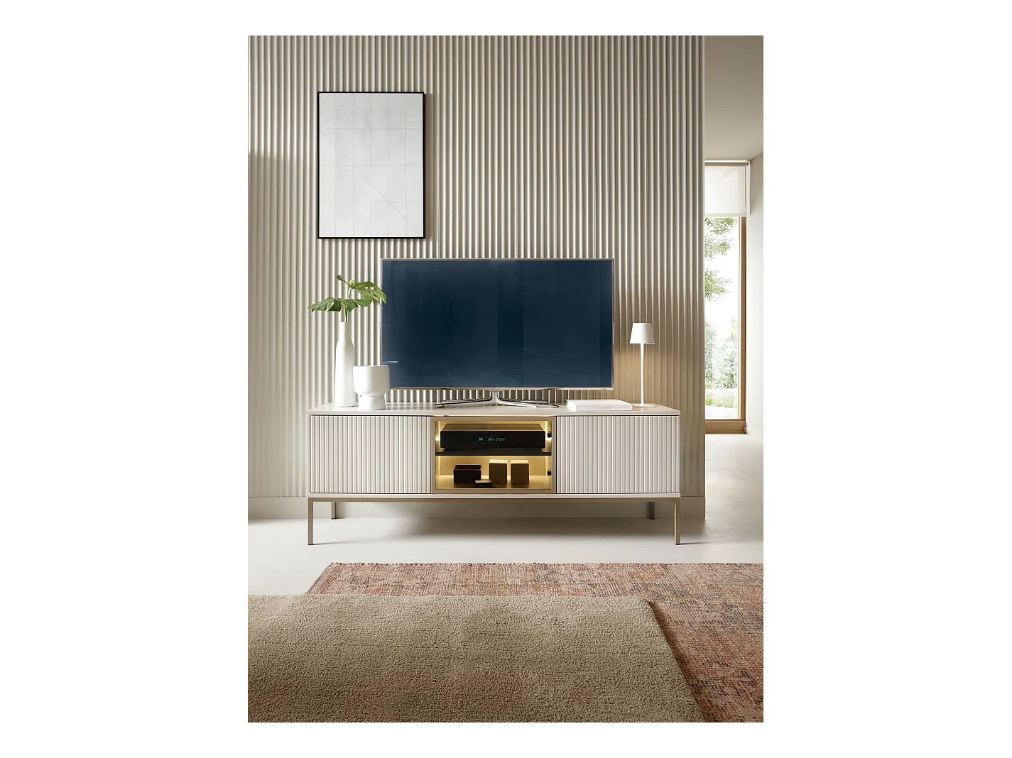 TV-Schrank - 3-türig mit LED-Beleuchtung - Greige - 154 cm - TOSENA