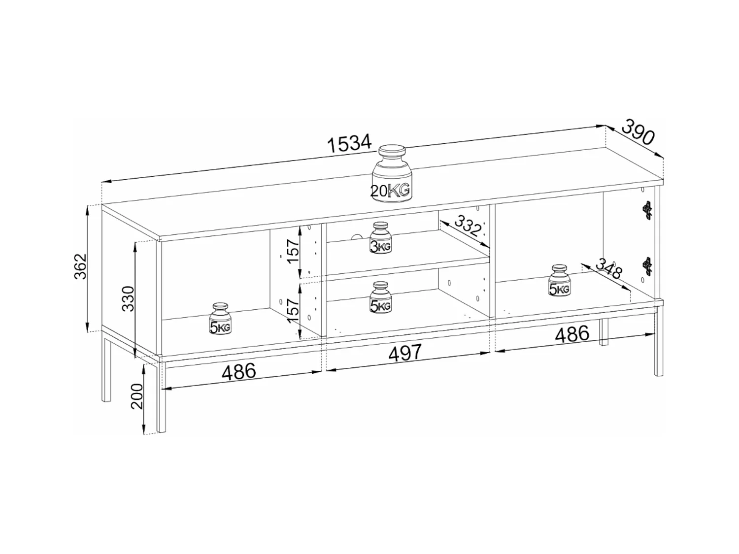TV-Schrank - 3-türig mit LED-Beleuchtung - Greige - 154 cm - TOSENA