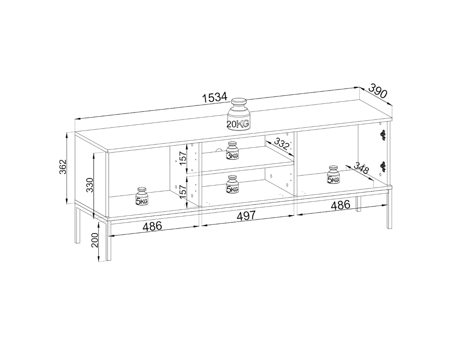 Meuble TV 3 portes avec LED - 154 cm - grège - TOSENA