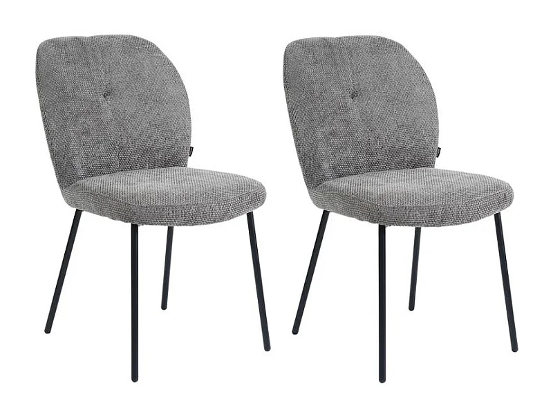 Lot 2 chaises rembourré tissu gris doux et pieds métal noir - LEONA