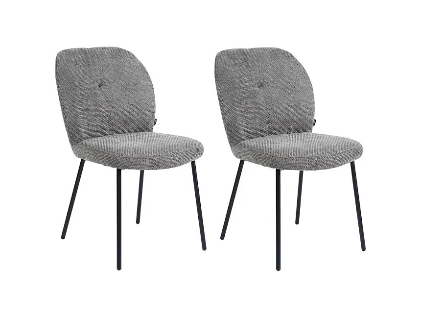 Lot 2 chaises rembourré tissu gris doux et pieds métal noir - LEONA