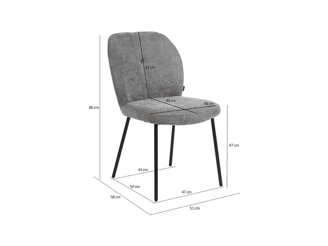 Lot 2 chaises rembourré tissu gris doux et pieds métal noir - LEONA