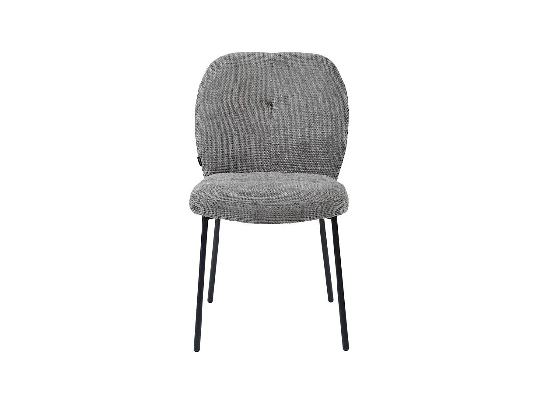 Lot 2 chaises rembourré tissu gris doux et pieds métal noir - LEONA