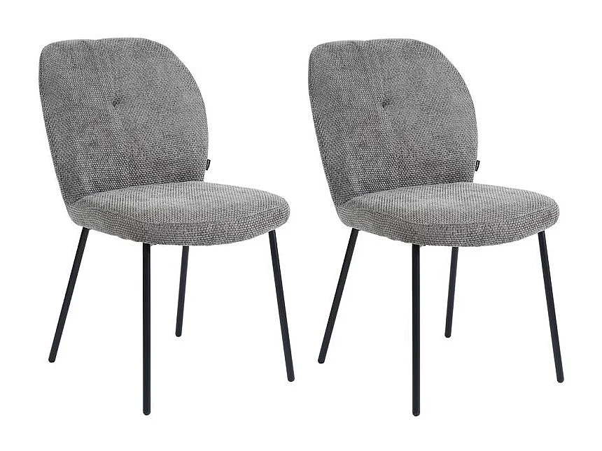 Lot 2 chaises rembourré tissu gris doux et pieds métal noir - LEONA