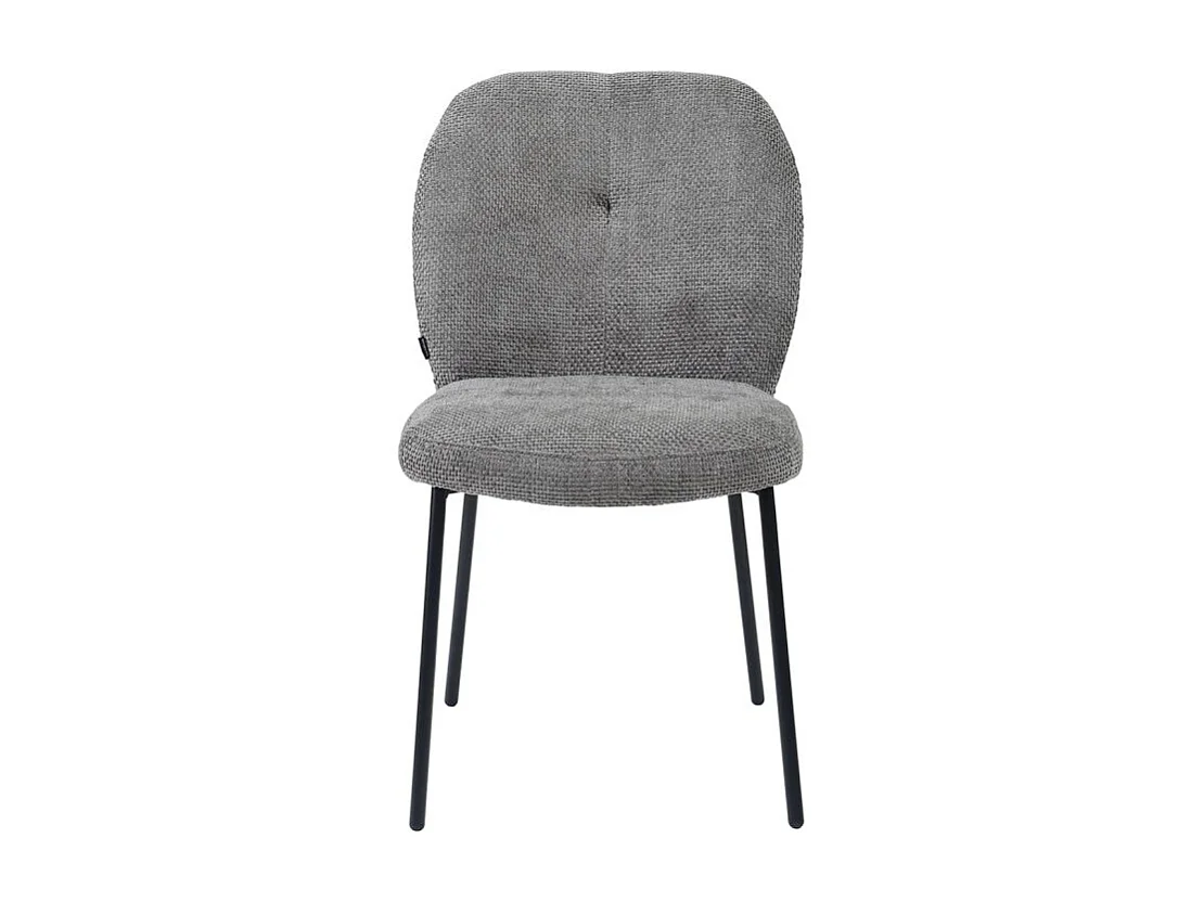 Lot 2 chaises rembourré tissu gris doux et pieds métal noir - LEONA