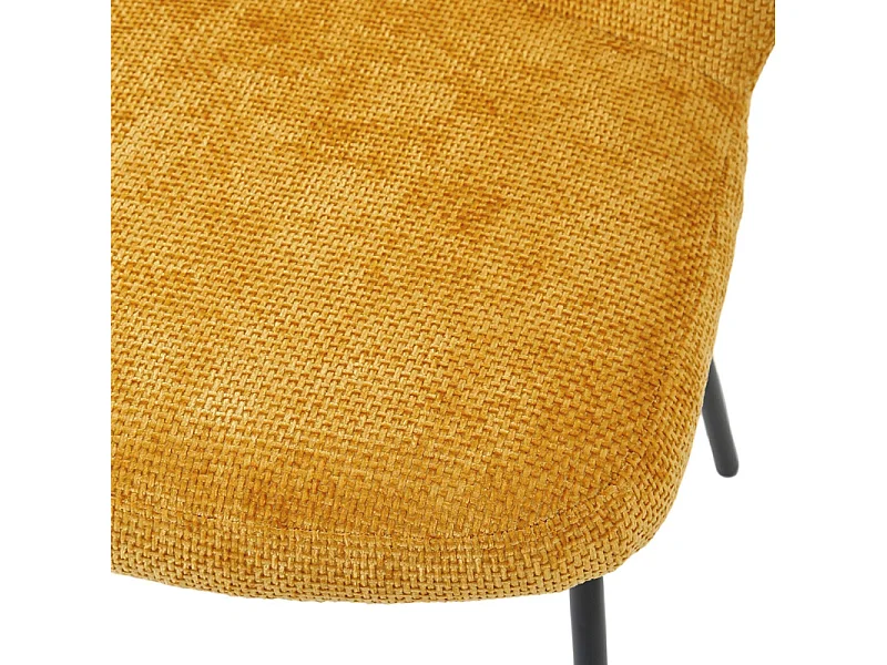 Chaise rembourré en tissu jaune doux pieds métal noir - LEONA
