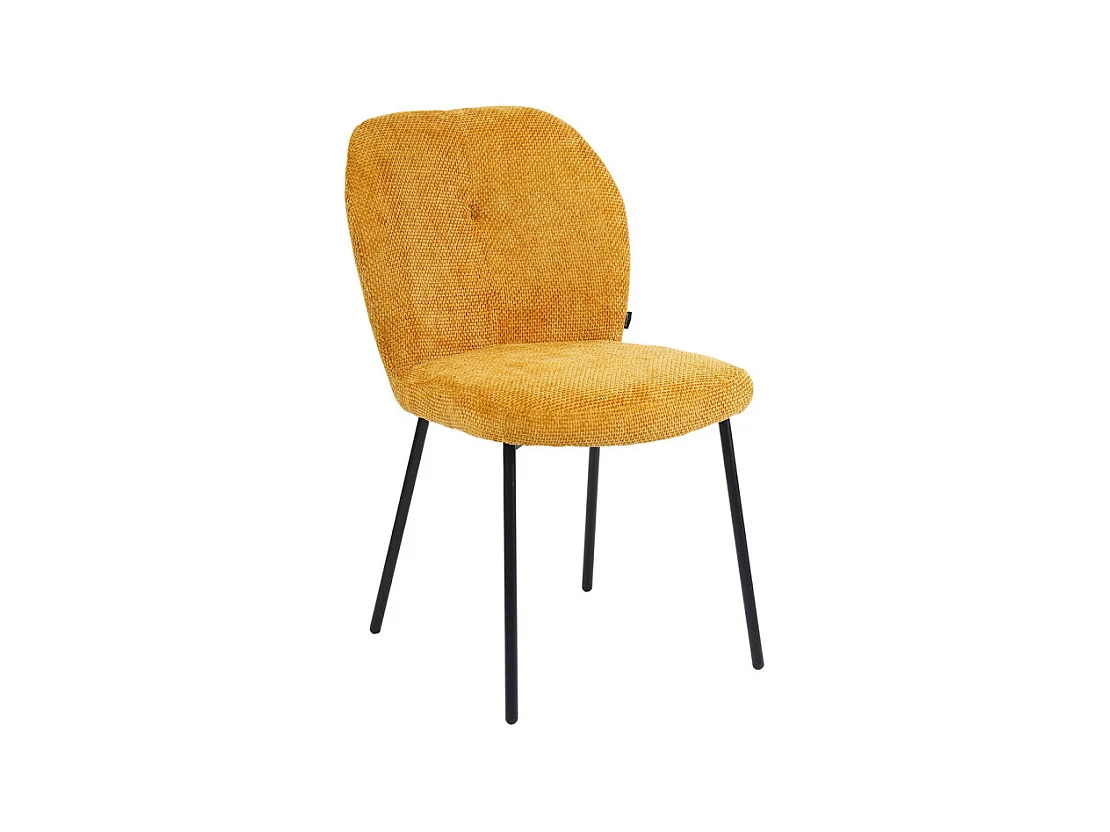 Chaise rembourré en tissu jaune doux pieds métal noir - LEONA