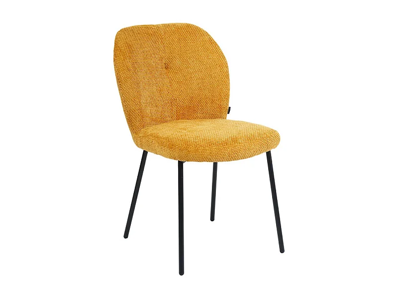 Chaise rembourré en tissu jaune doux pieds métal noir - LEONA