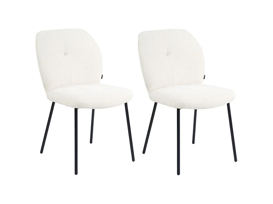 Lot 2 chaises rembourré tissu écru doux pieds métal noir - LEONA