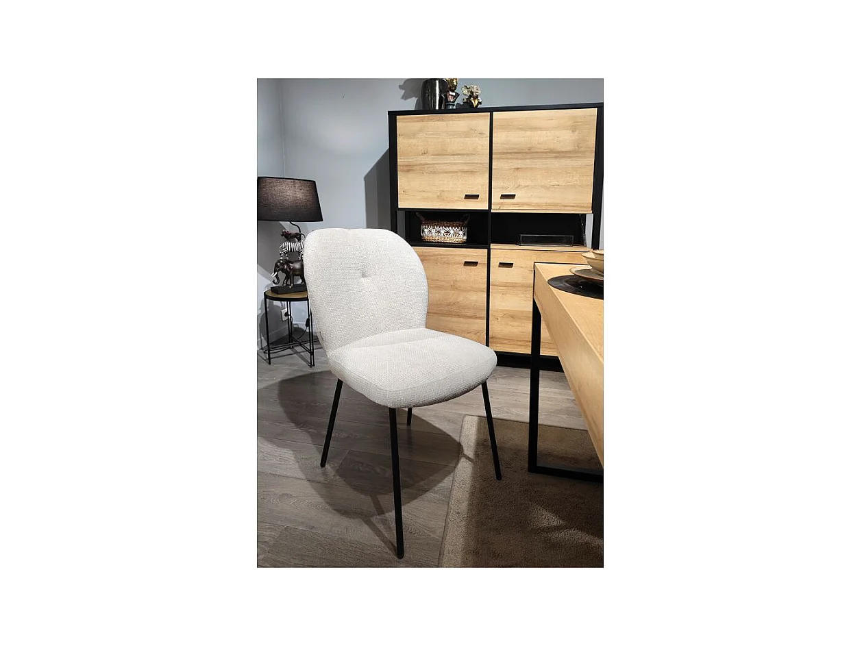 Lot 2 chaises rembourré tissu écru doux pieds métal noir - LEONA