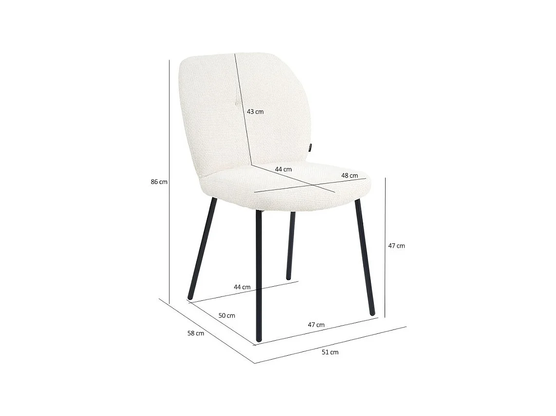 Lot 2 chaises rembourré tissu écru doux pieds métal noir - LEONA