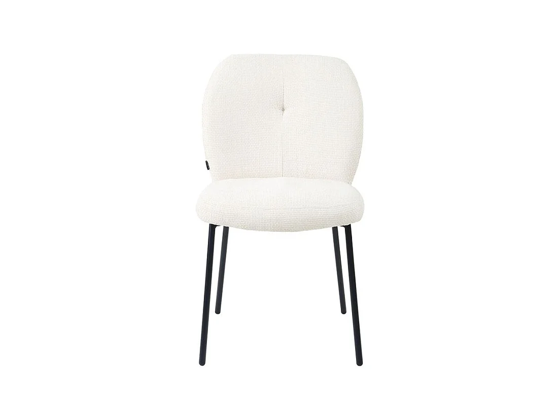 Lot 2 chaises rembourré tissu écru doux pieds métal noir - LEONA