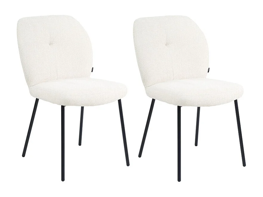 Lot 2 chaises rembourré tissu écru doux pieds métal noir - LEONA