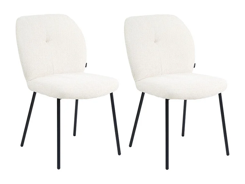 Lot 2 chaises rembourré tissu écru doux pieds métal noir - LEONA