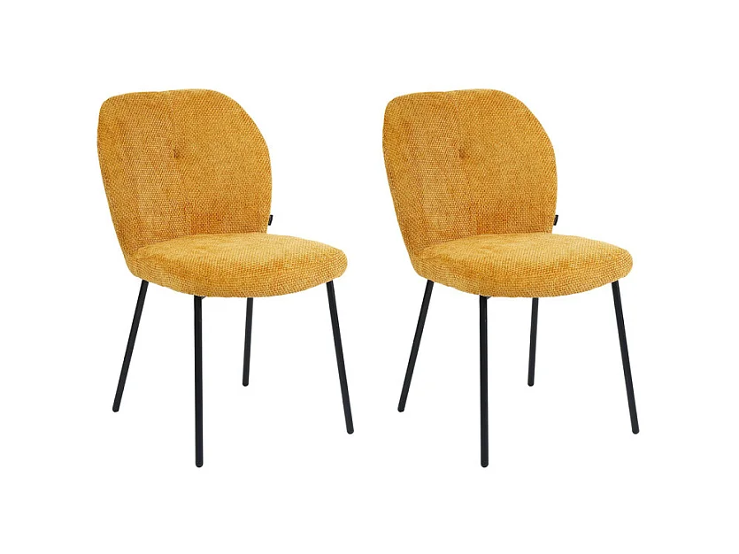 Lot 2 chaises rembourré tissu jaune doux pieds métal noir - LEONA