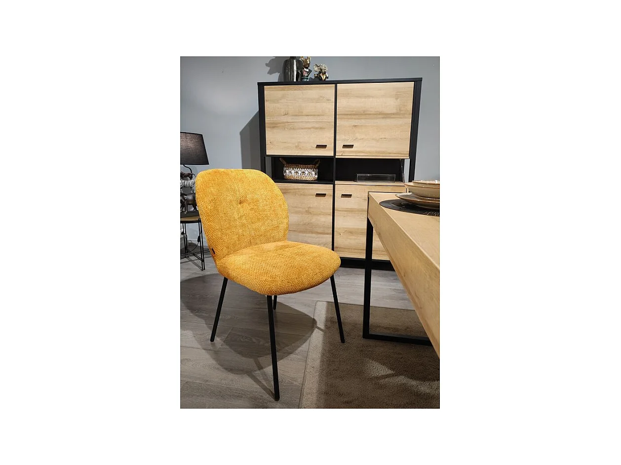 Lot 2 chaises rembourré tissu jaune doux pieds métal noir - LEONA