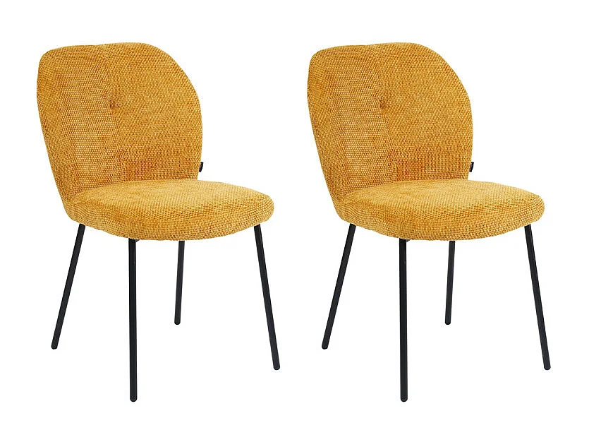 Lot 2 chaises rembourré tissu jaune doux pieds métal noir - LEONA