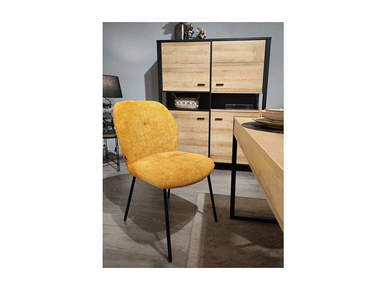 Lot 2 chaises rembourré tissu jaune doux pieds métal noir - LEONA