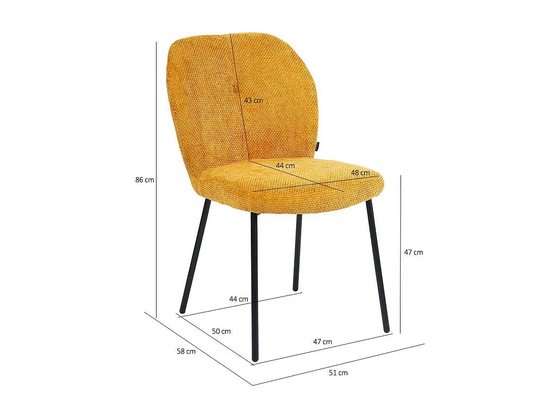 Lot 2 chaises rembourré tissu jaune doux pieds métal noir - LEONA