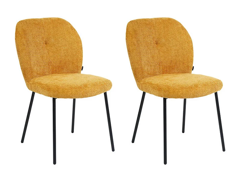 Lot 2 chaises rembourré tissu jaune doux pieds métal noir - LEONA