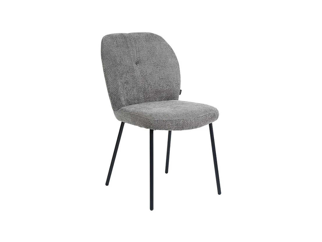 Chaise rembourré tissu gris doux et pieds métal noir - LEONA