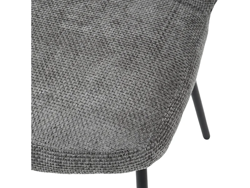 Chaise rembourré tissu gris doux et pieds métal noir - LEONA