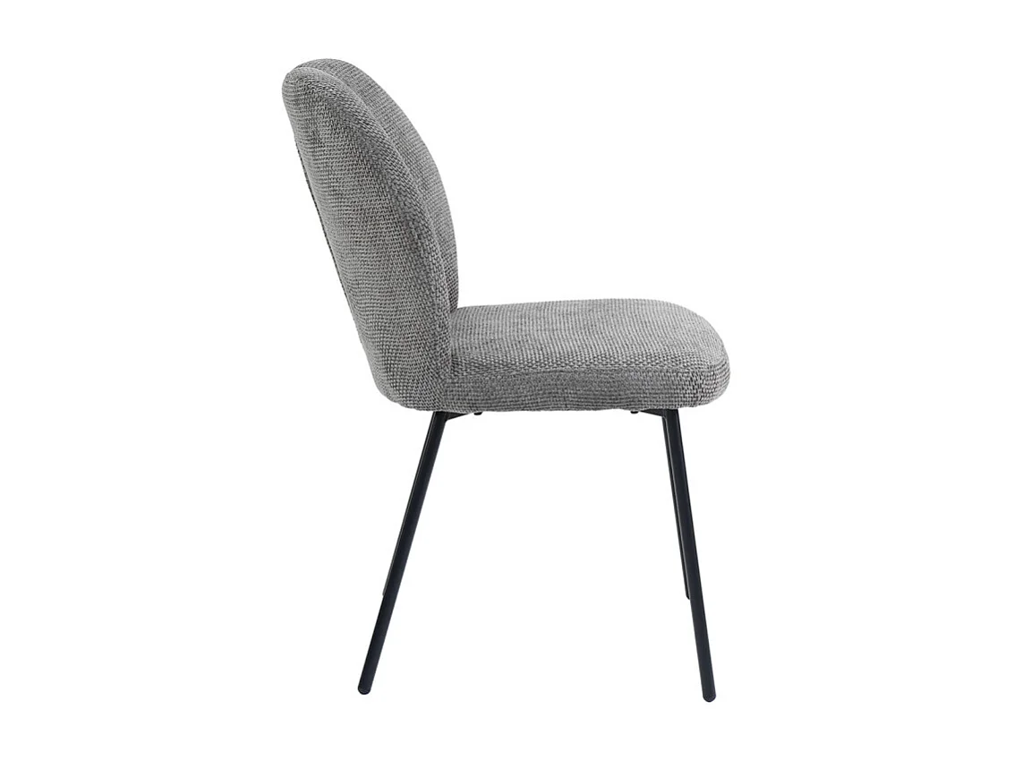 Chaise rembourré tissu gris doux et pieds métal noir - LEONA