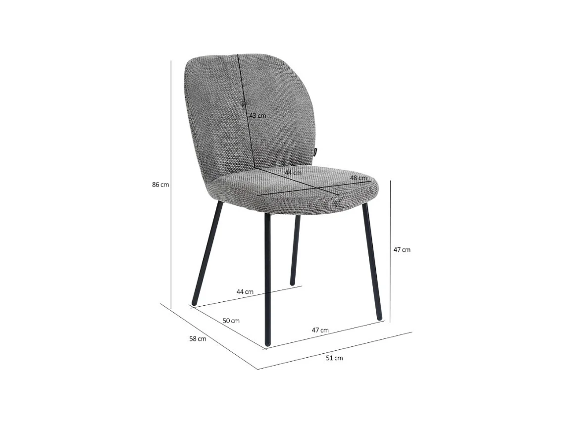Chaise rembourré tissu gris doux et pieds métal noir - LEONA