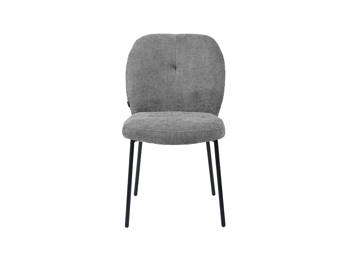 Chaise rembourré tissu gris doux et pieds métal noir - LEONA