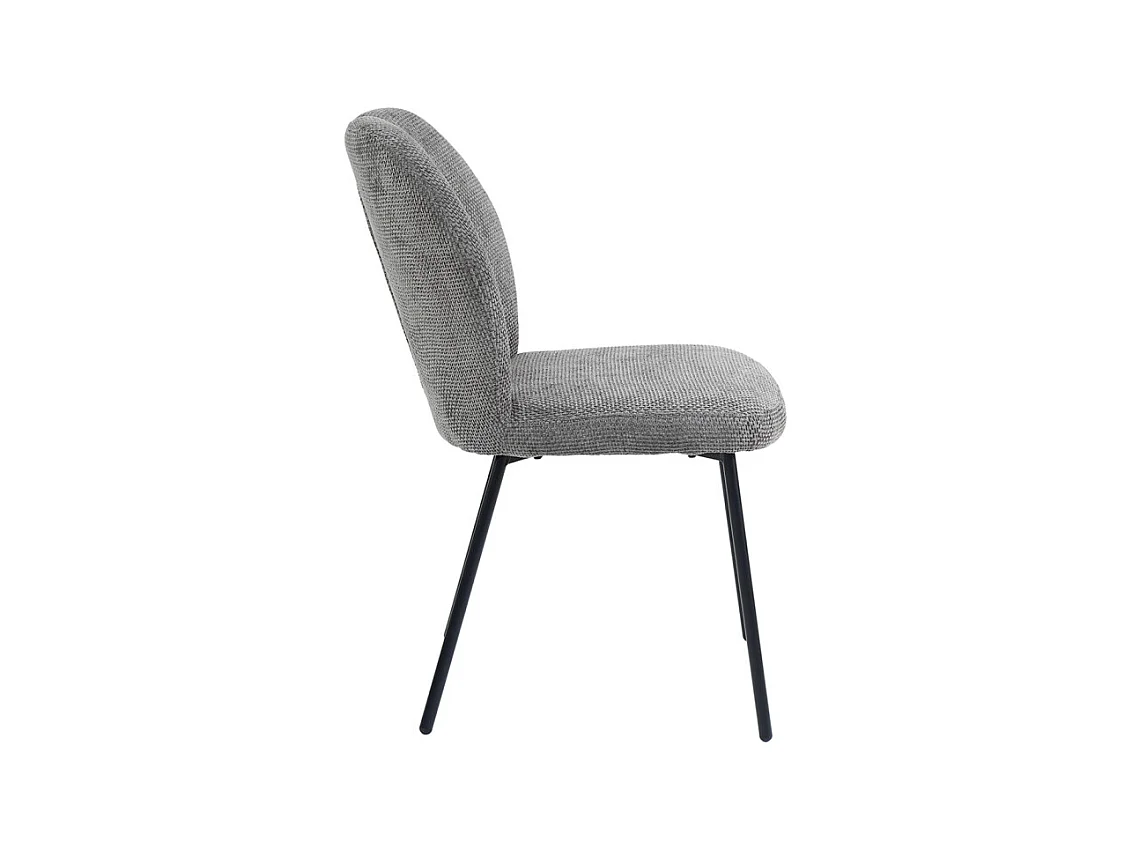 Chaise rembourré tissu gris doux et pieds métal noir - LEONA