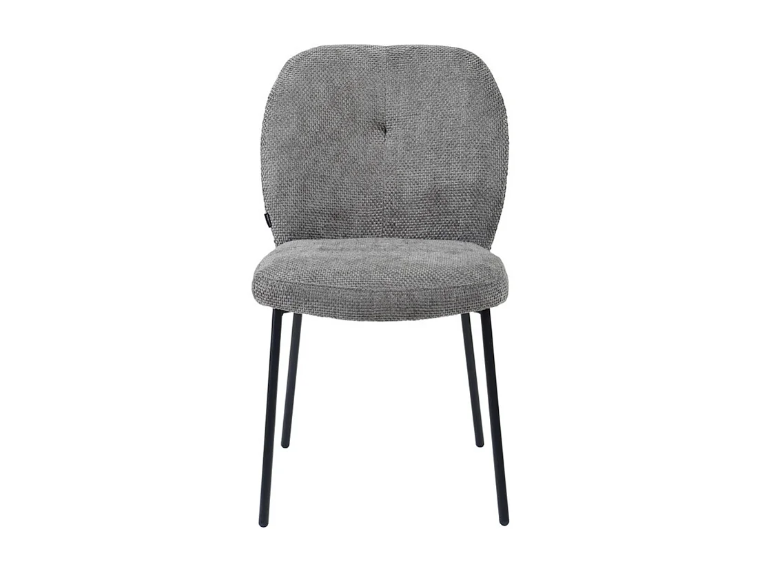 Chaise rembourré tissu gris doux et pieds métal noir - LEONA