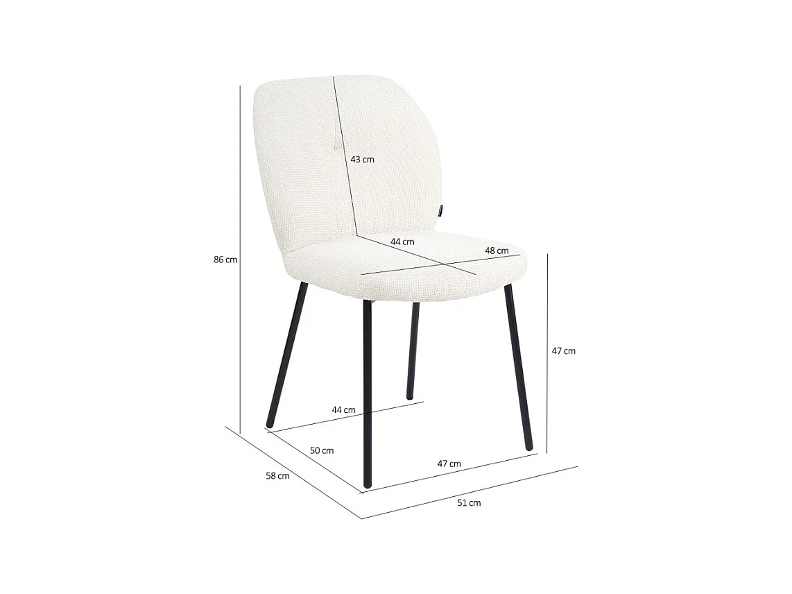 Chaise rembourré tissu écru doux et pieds métal noir - LEONA