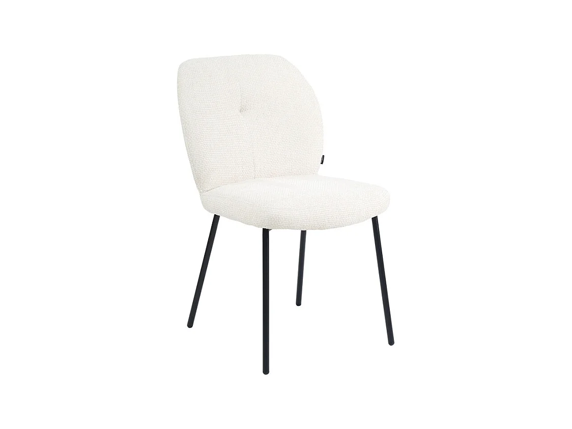 Chaise rembourré tissu écru doux et pieds métal noir - LEONA