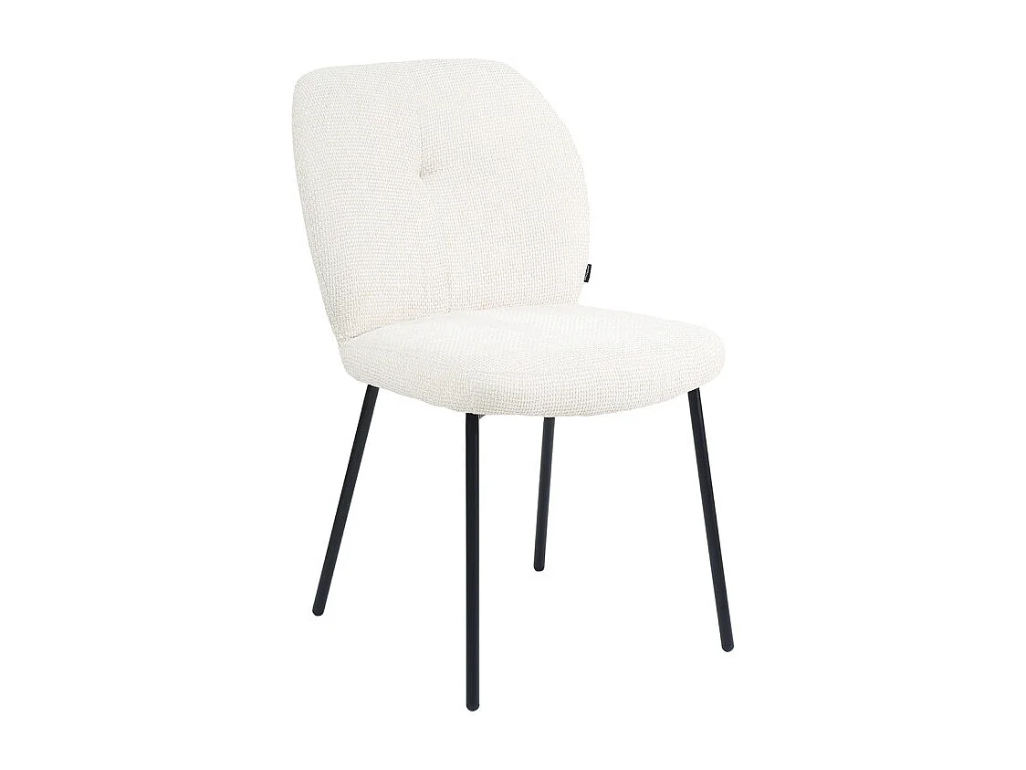 Chaise rembourré tissu écru doux et pieds métal noir - LEONA