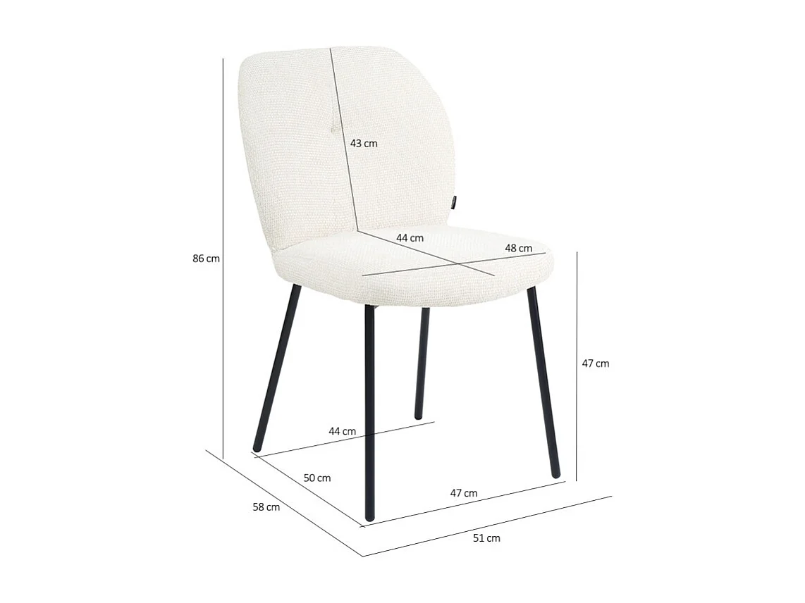 Chaise rembourré tissu écru doux et pieds métal noir - LEONA