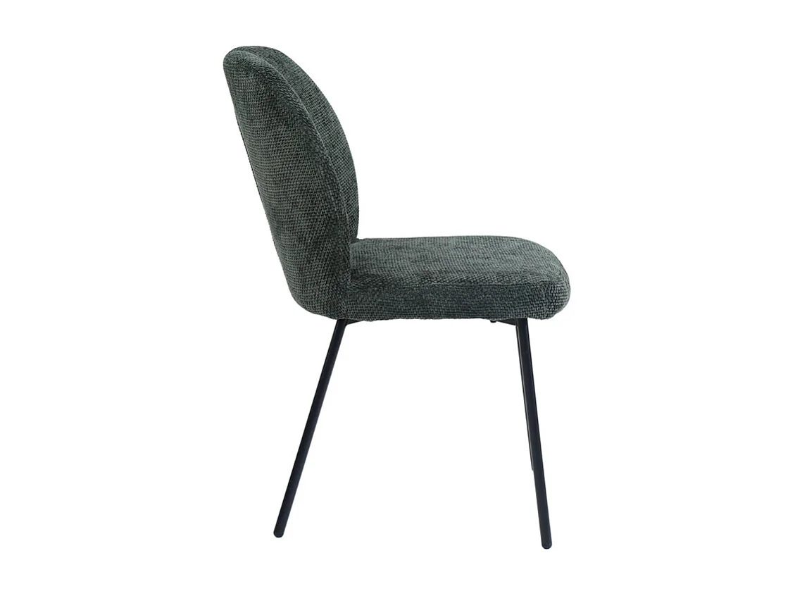 Chaise rembourré tissu vert foncé doux et pieds métal noir - LEONA