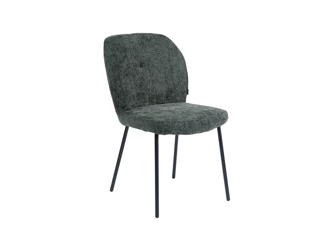 Chaise rembourré tissu vert foncé doux et pieds métal noir - LEONA