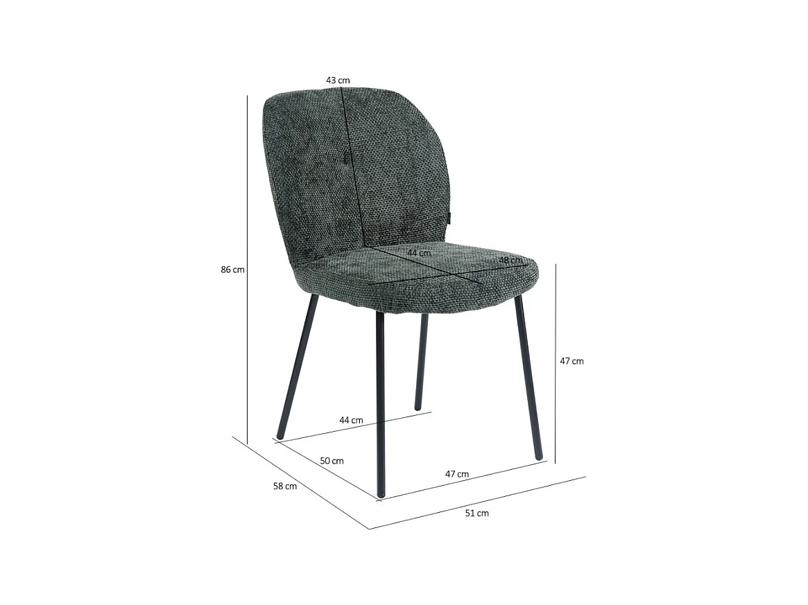 Chaise rembourré tissu vert foncé doux et pieds métal noir - LEONA